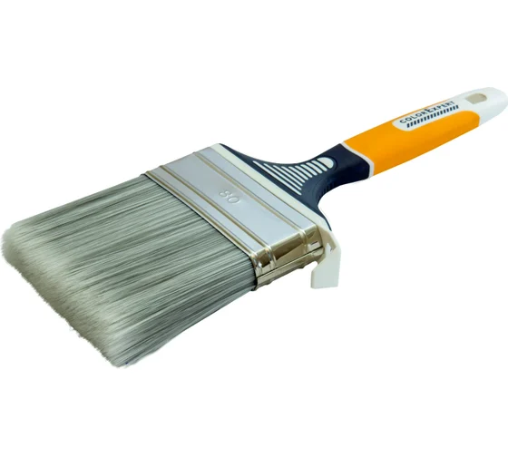 Кисть плоская 80х17мм прорезиненная ручка искуственный ворс желтая Color Expert