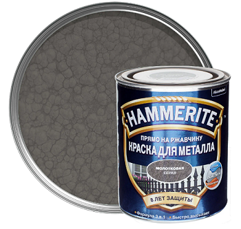 Грунт эмаль молотковая 3в1 серая 0,75л Hammerite 10%