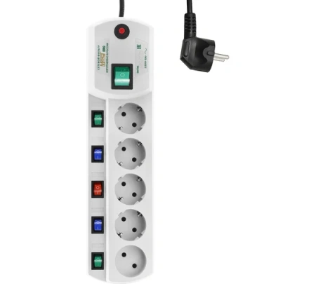 Фильтр сетевой 5,0м 4с/з+1б/з розеток 10А выкл.на каждую розетку Erg Most