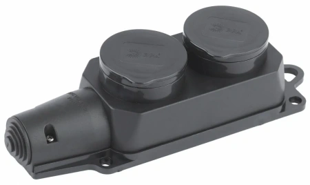 Колодка 16А  2 гнезда с з/к каучук с крышкой черная 220В IP44 Эра