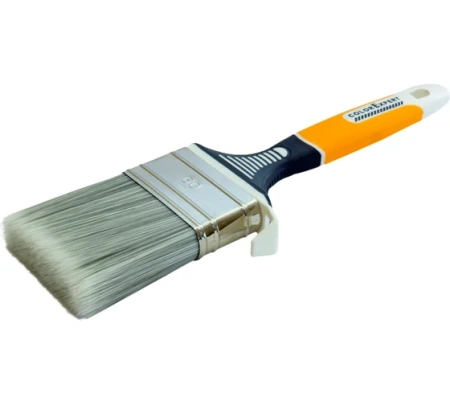 Кисть плоская 60х12мм прорезиненная ручка искуственный ворс желтая Color Expert